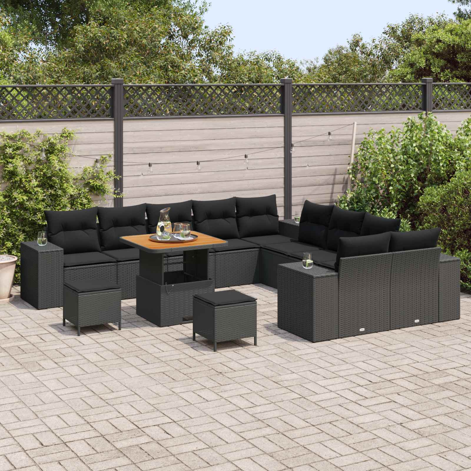 vidaXL Zestaw Sof na Ogród z poduszką 13 pcs Czarny polirattan