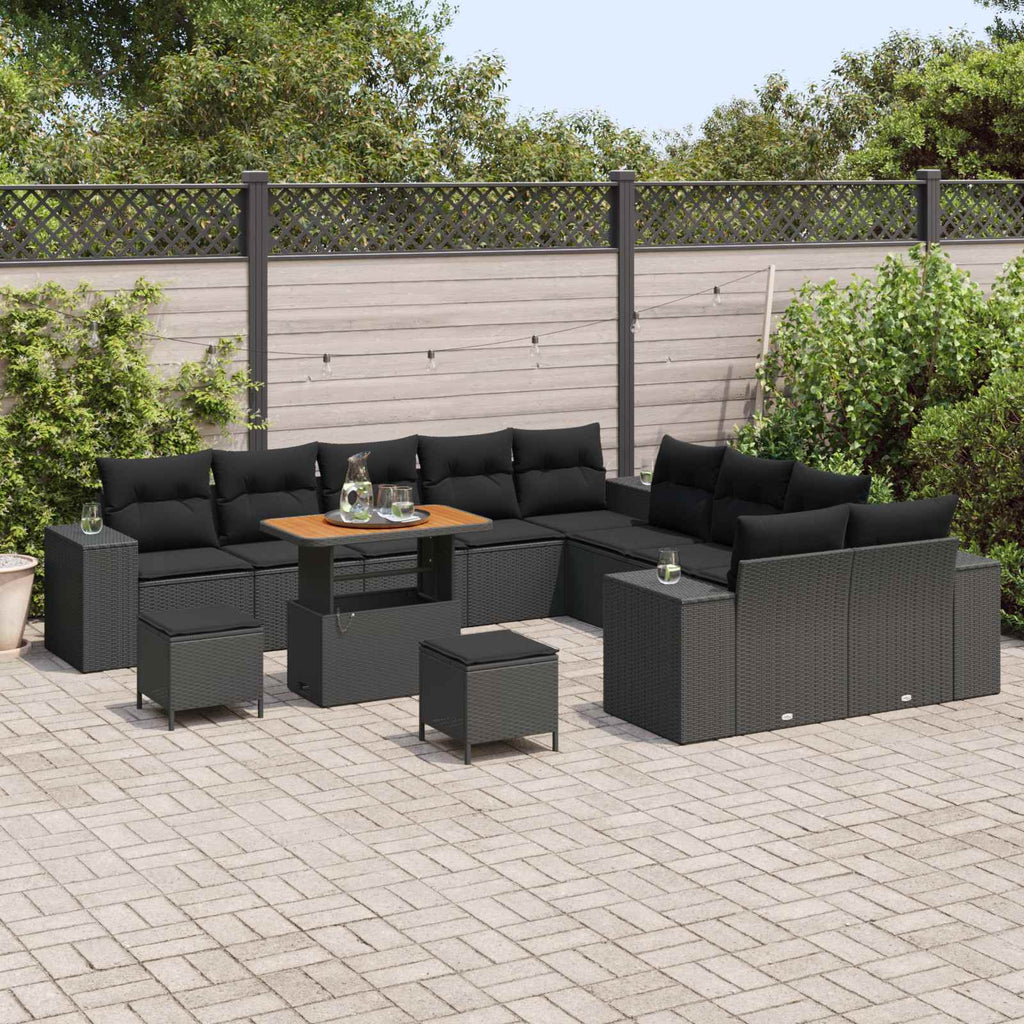 vidaXL Zestaw Sof na Ogród z poduszką 13 pcs Czarny polirattan