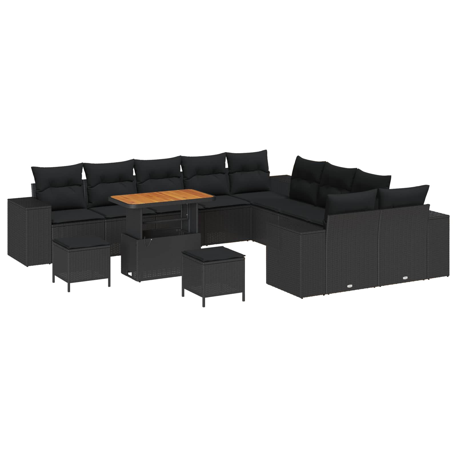 vidaXL Zestaw Sof na Ogród z poduszką 13 pcs Czarny polirattan