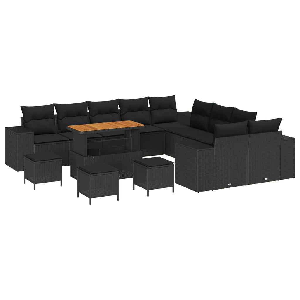 vidaXL Zestaw Sof na Ogród z poduszką 14 pcs Czarny polirattan