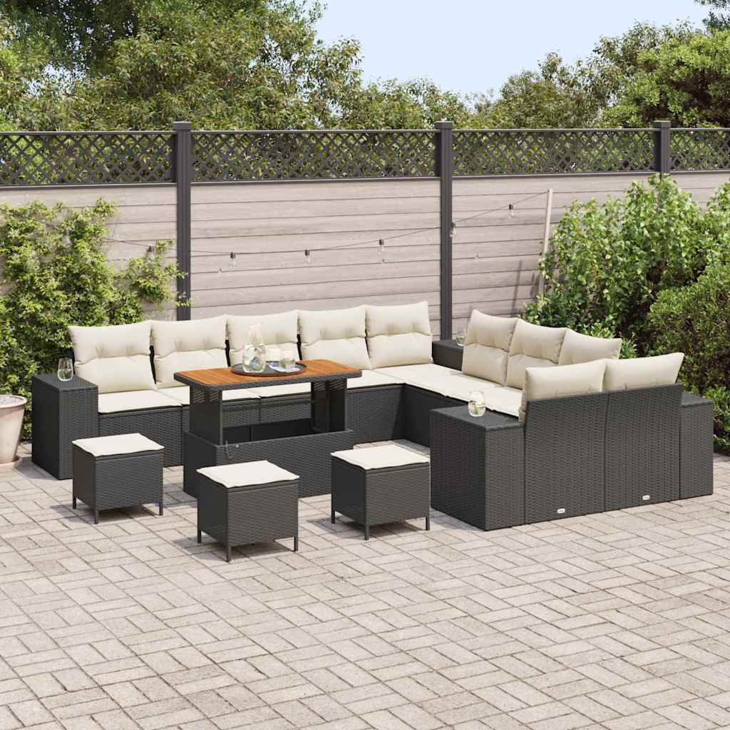 vidaXL Zestaw Sof na Ogród z poduszką 14 pcs Czarny polirattan