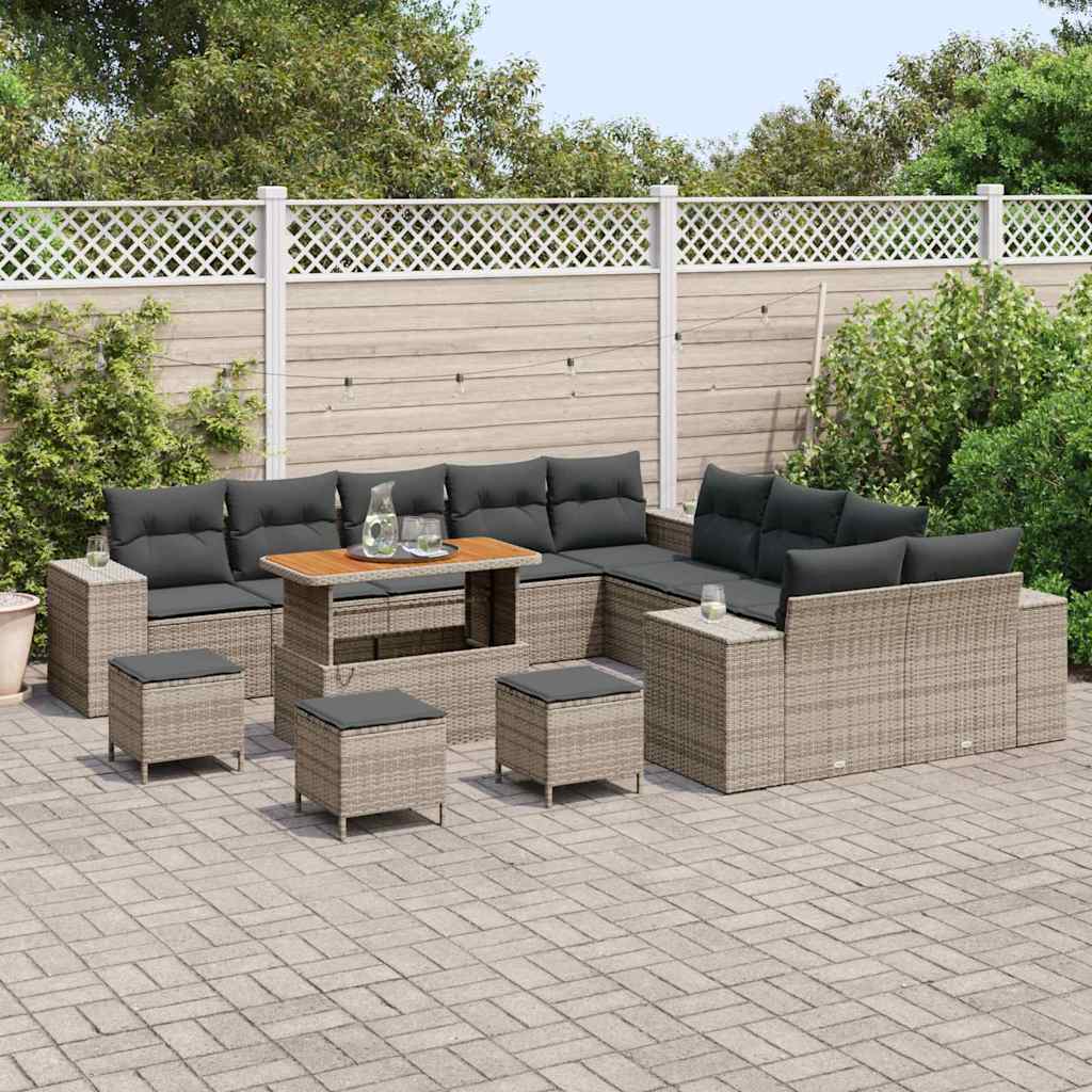 vidaXL Zestaw Sof na Ogród z poduszką 14 pcs Szary polirattan
