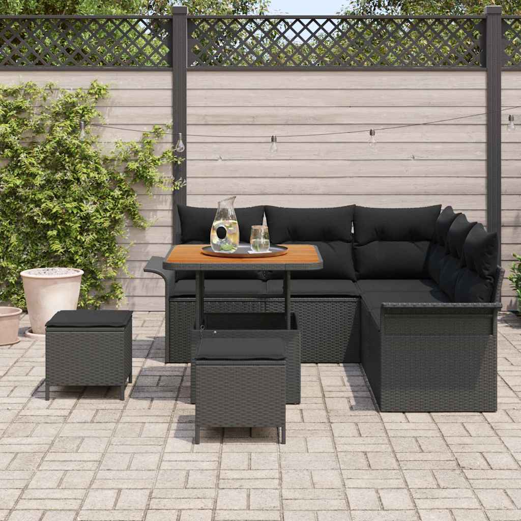 vidaXL Zestaw Sof na Ogród z poduszką 8 pcs Czarny polirattan