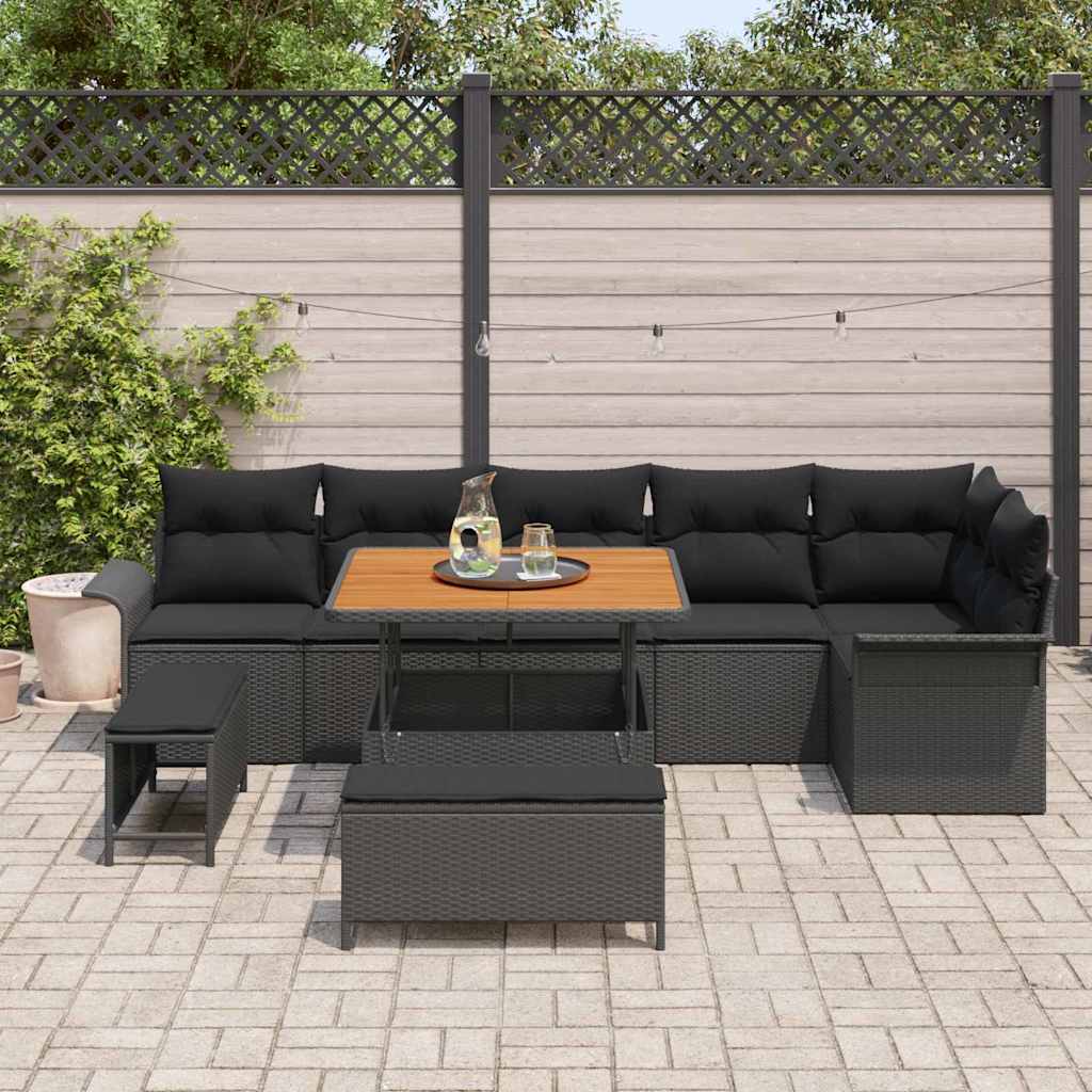 vidaXL Zestaw Sof na Ogród z poduszką 9 pcs Czarny polirattan