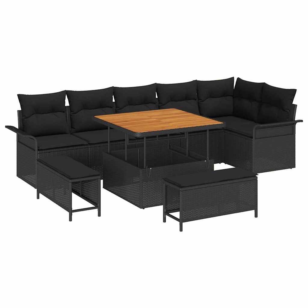 vidaXL Zestaw Sof na Ogród z poduszką 9 pcs Czarny polirattan