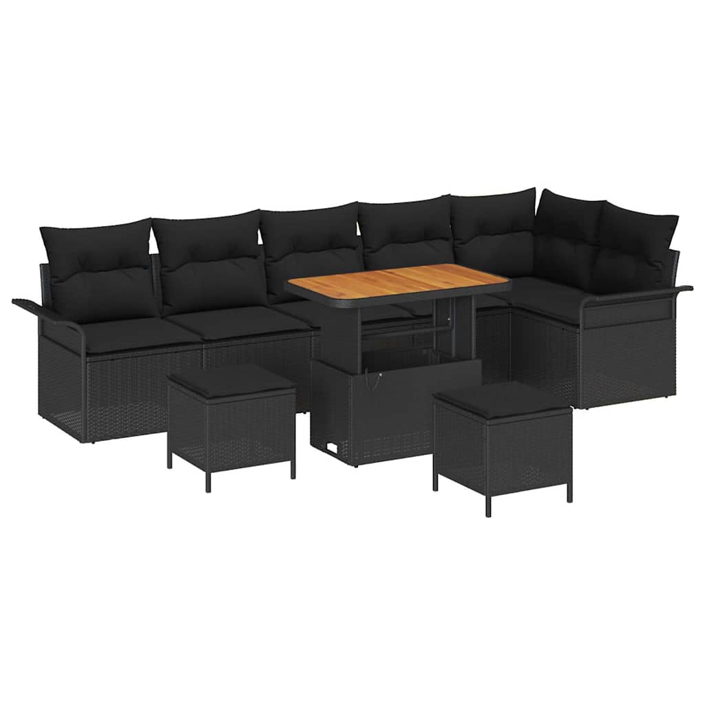 vidaXL Zestaw Sof na Ogród z poduszką 9 pcs Czarny polirattan