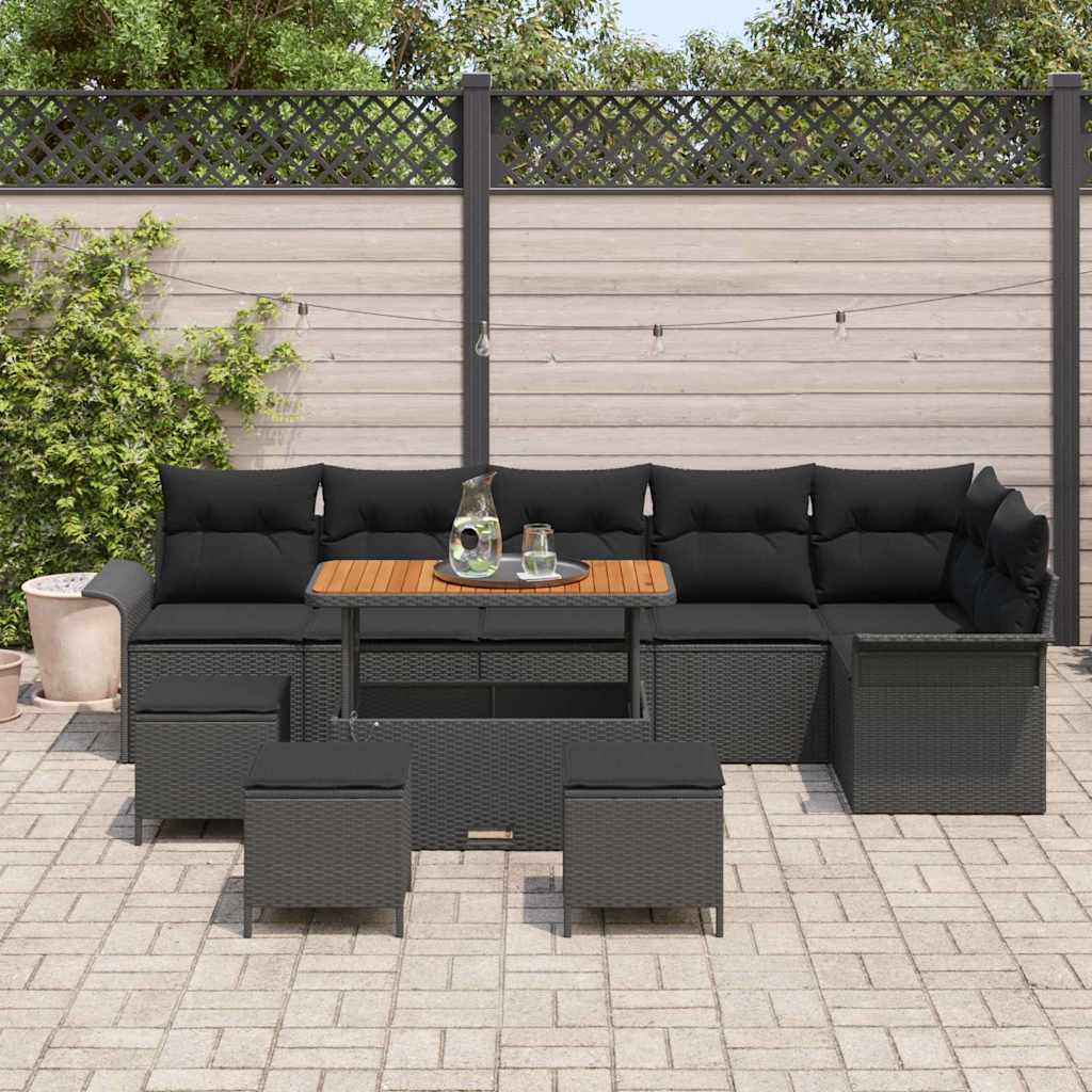 vidaXL Zestaw Sof na Ogród z poduszką 10 pcs Czarny polirattan