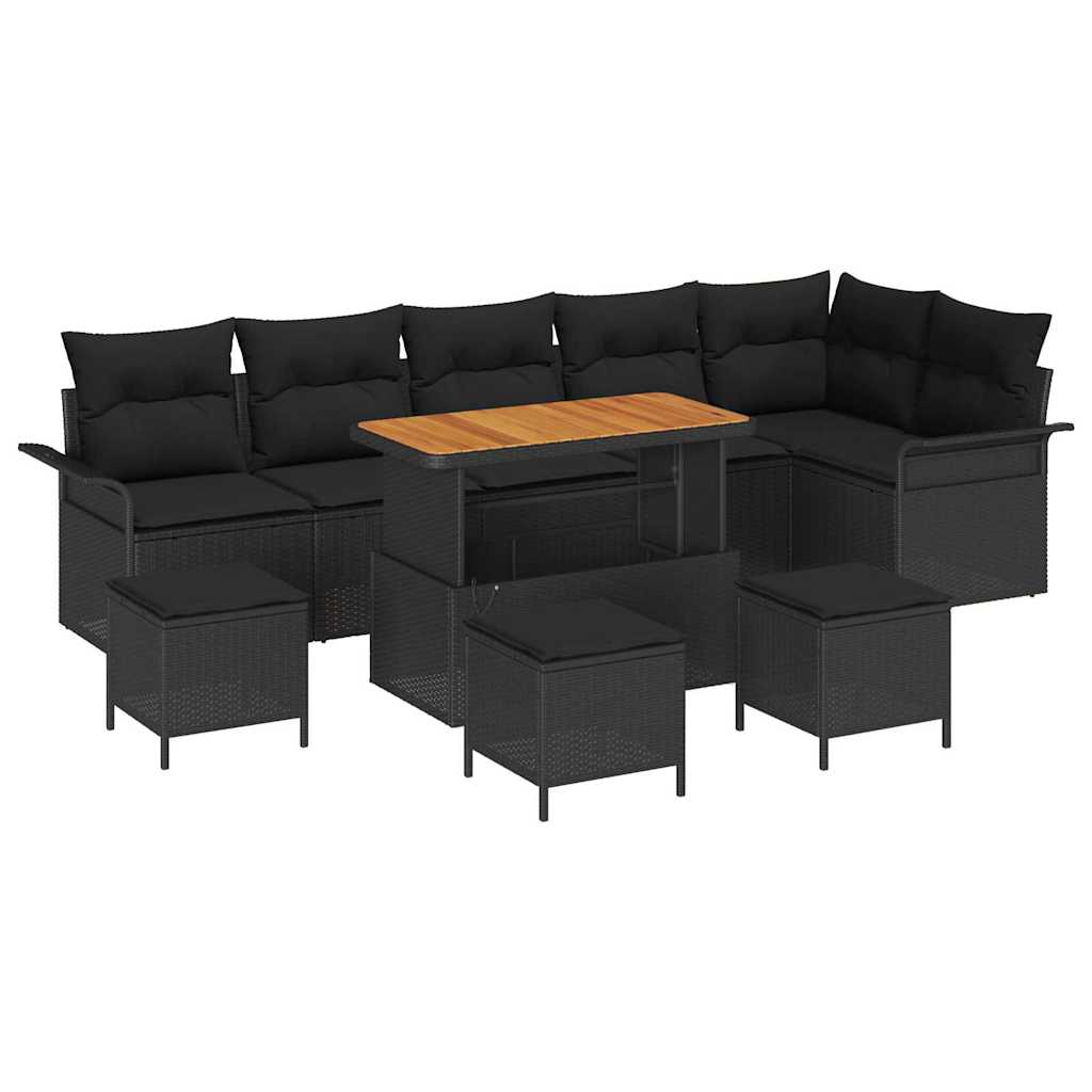 vidaXL Zestaw Sof na Ogród z poduszką 10 pcs Czarny polirattan