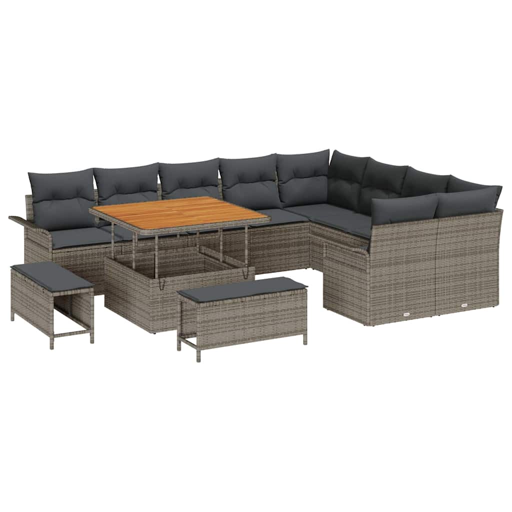 vidaXL Zestaw Sof na Ogród z poduszką 12 pcs Szary polirattan