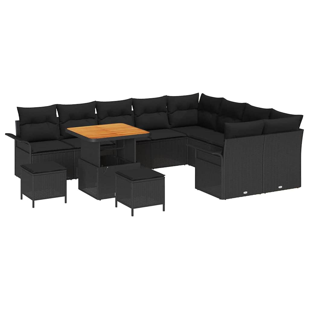 vidaXL Zestaw Sof na Ogród z poduszką 12 pcs Czarny polirattan