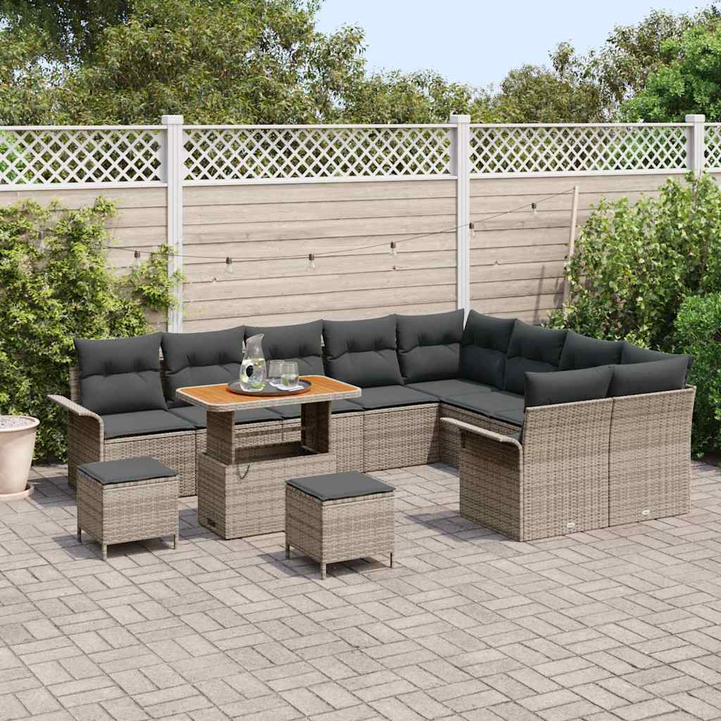 vidaXL Zestaw Sof na Ogród z poduszką 12 pcs Szary polirattan