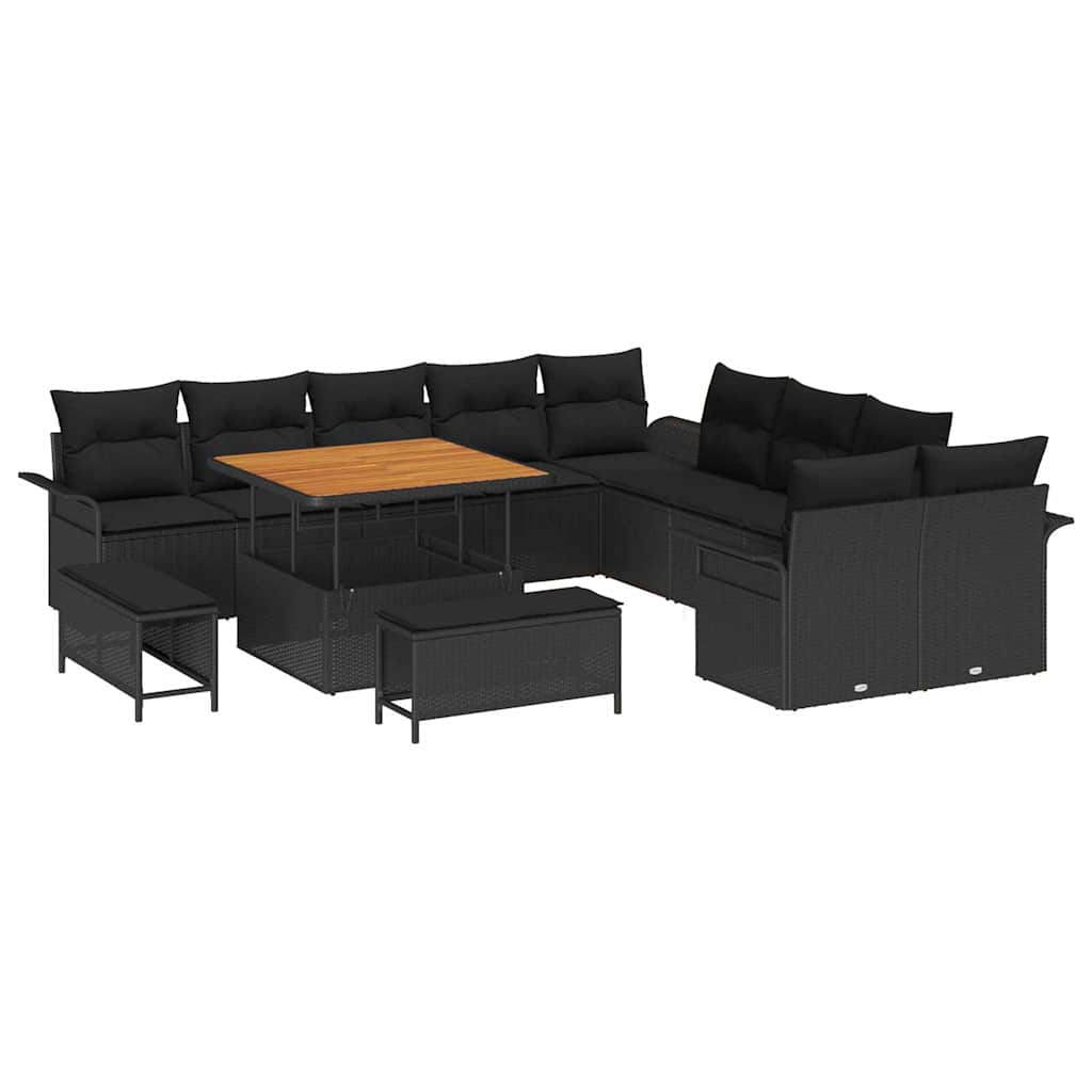 vidaXL Zestaw Sof na Ogród z poduszką 13 pcs Czarny polirattan
