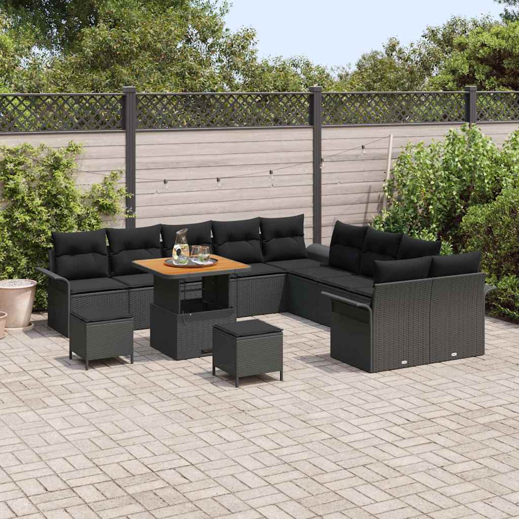 vidaXL Zestaw Sof na Ogród z poduszką 13 pcs Czarny polirattan
