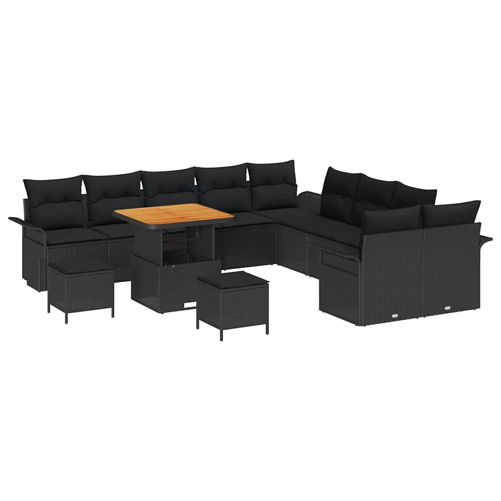 vidaXL Zestaw Sof na Ogród z poduszką 13 pcs Czarny polirattan