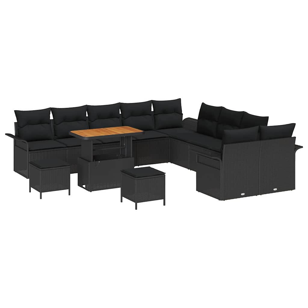 vidaXL Zestaw Sof na Ogród z poduszką 13 pcs Czarny polirattan