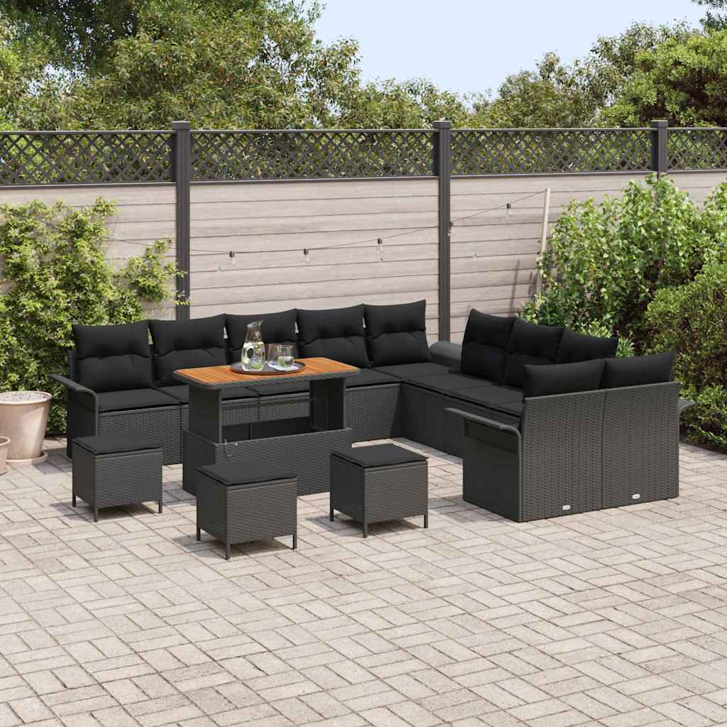 vidaXL Zestaw Sof na Ogród z poduszką 14 pcs Czarny polirattan