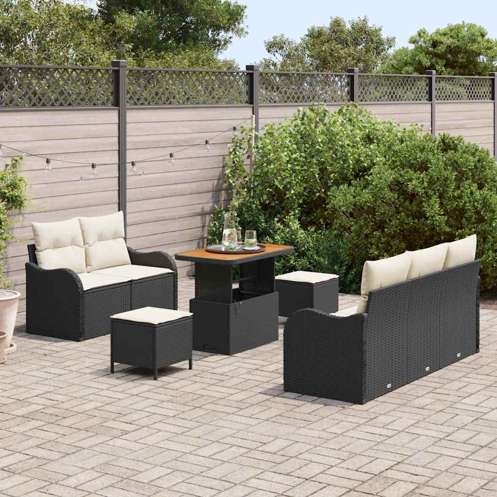 vidaXL Zestaw Sof na Ogród z poduszką 8 pcs Czarny polirattan