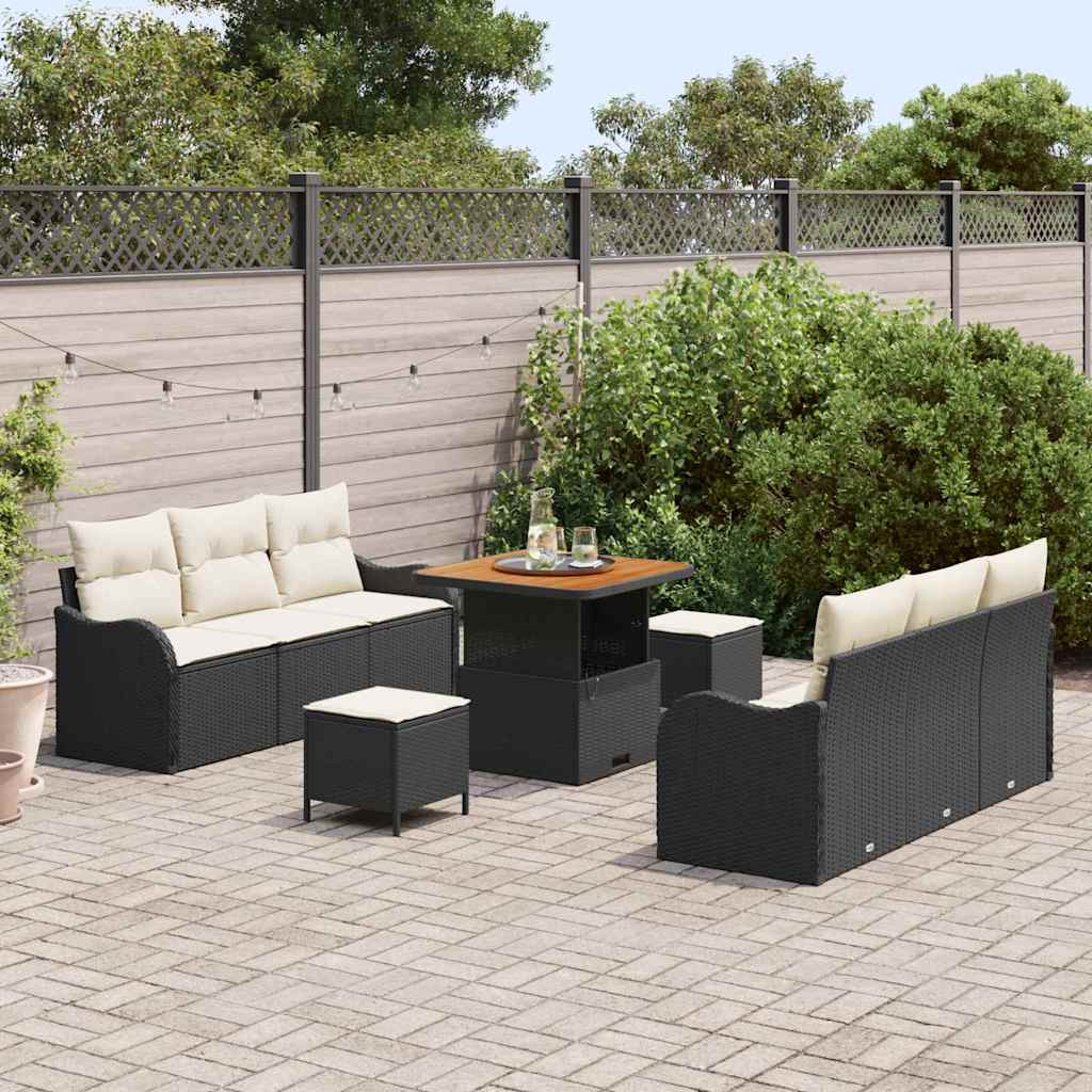 vidaXL Zestaw Sof na Ogród z poduszką 9 pcs Czarny polirattan