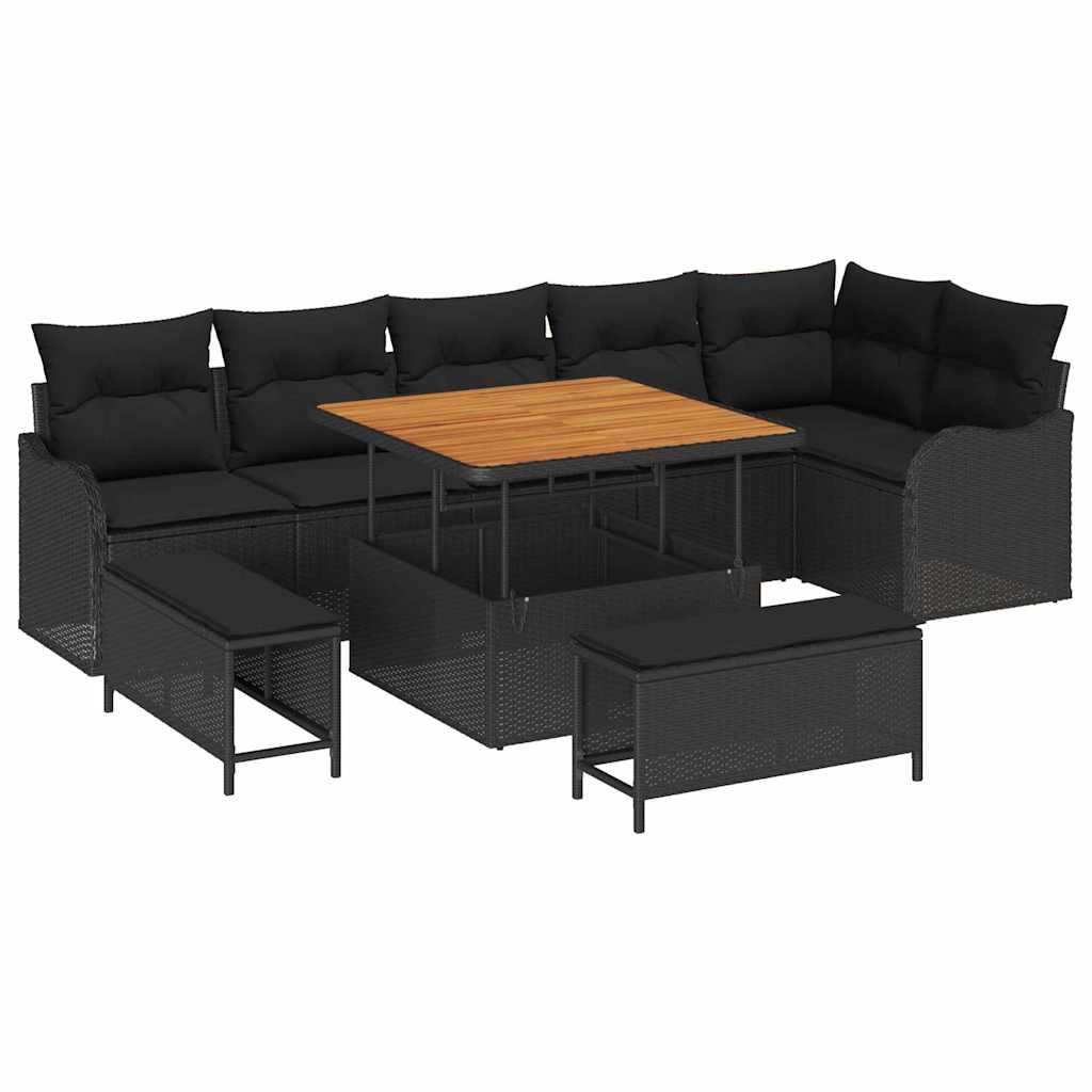 vidaXL Zestaw Sof na Ogród z poduszką 9 pcs Czarny polirattan
