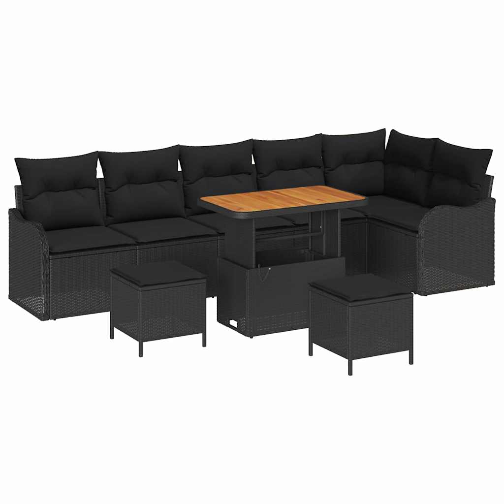vidaXL Zestaw Sof na Ogród z poduszką 9 pcs Czarny polirattan