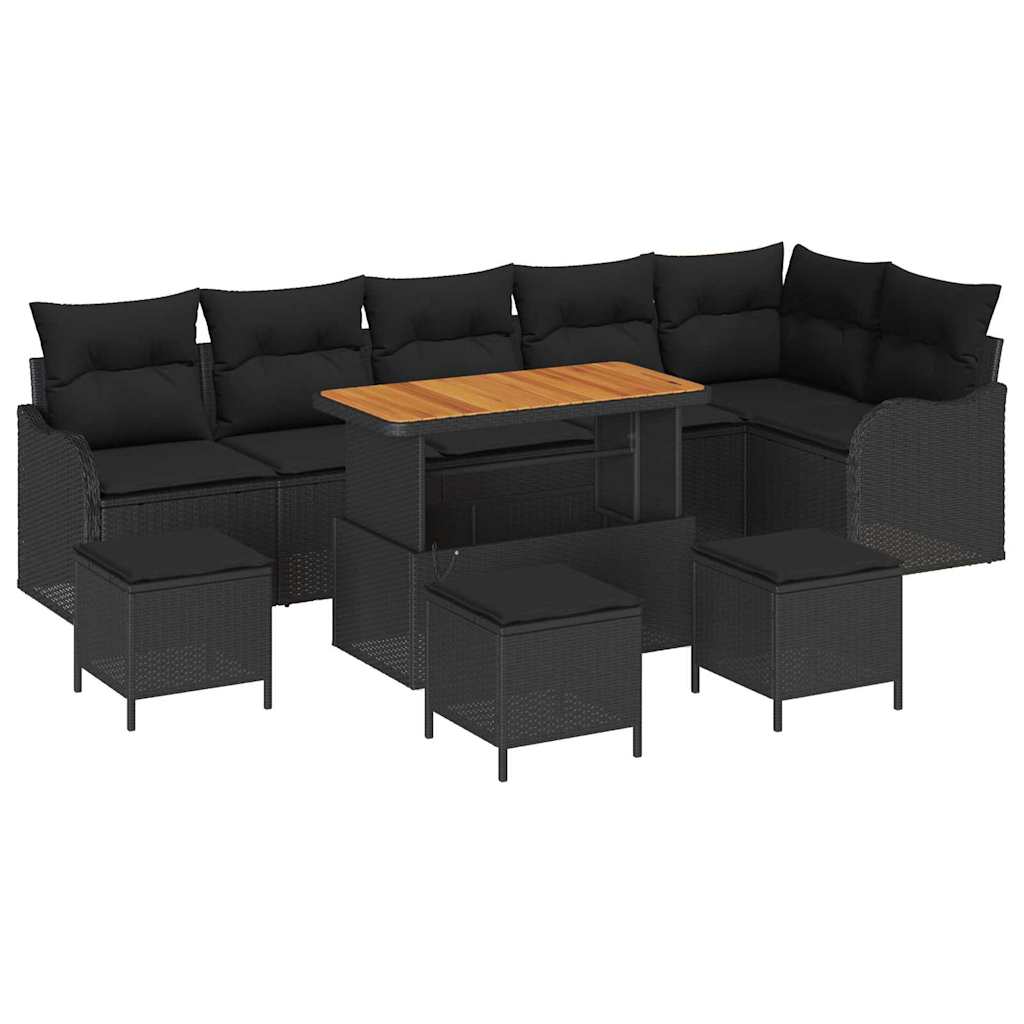 vidaXL Zestaw Sof na Ogród z poduszką 10 pcs Czarny polirattan