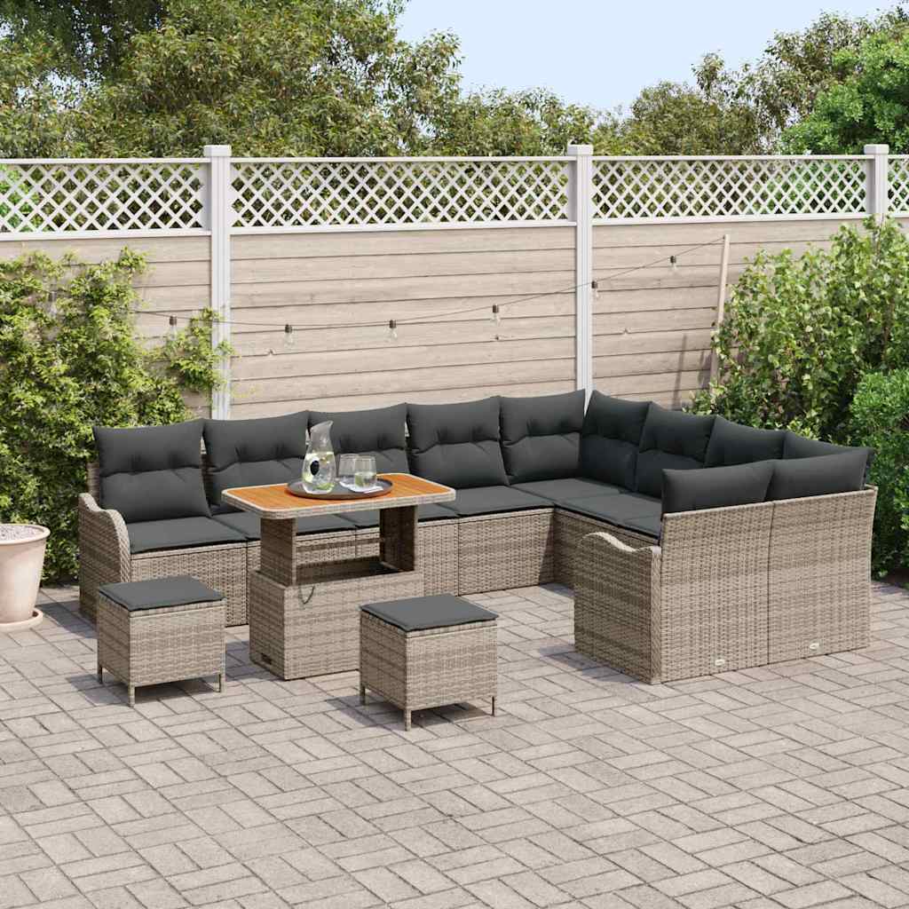 vidaXL Zestaw Sof na Ogród z poduszką 12 pcs Szary polirattan