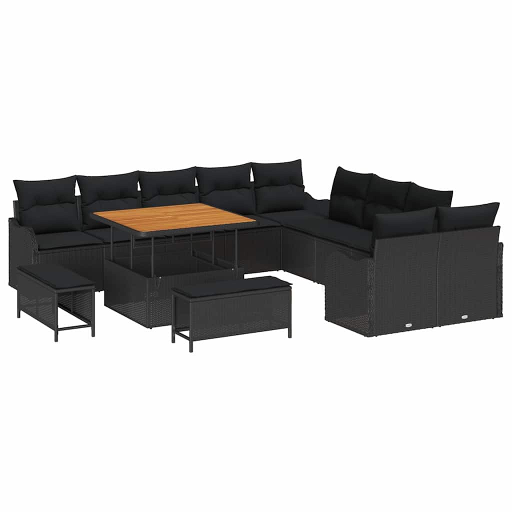 vidaXL Zestaw Sof na Ogród 13 pcs Czarny polirattan