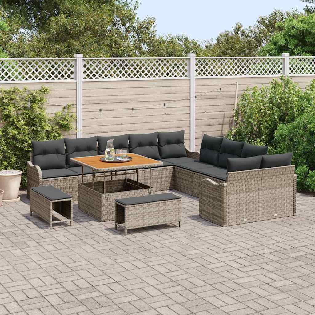 vidaXL Zestaw Sof na Ogród 13 pcs Szary polirattan