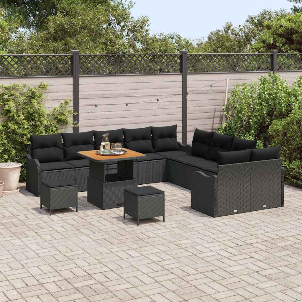 vidaXL Zestaw Sof na Ogród z poduszką 13 pcs Czarny polirattan