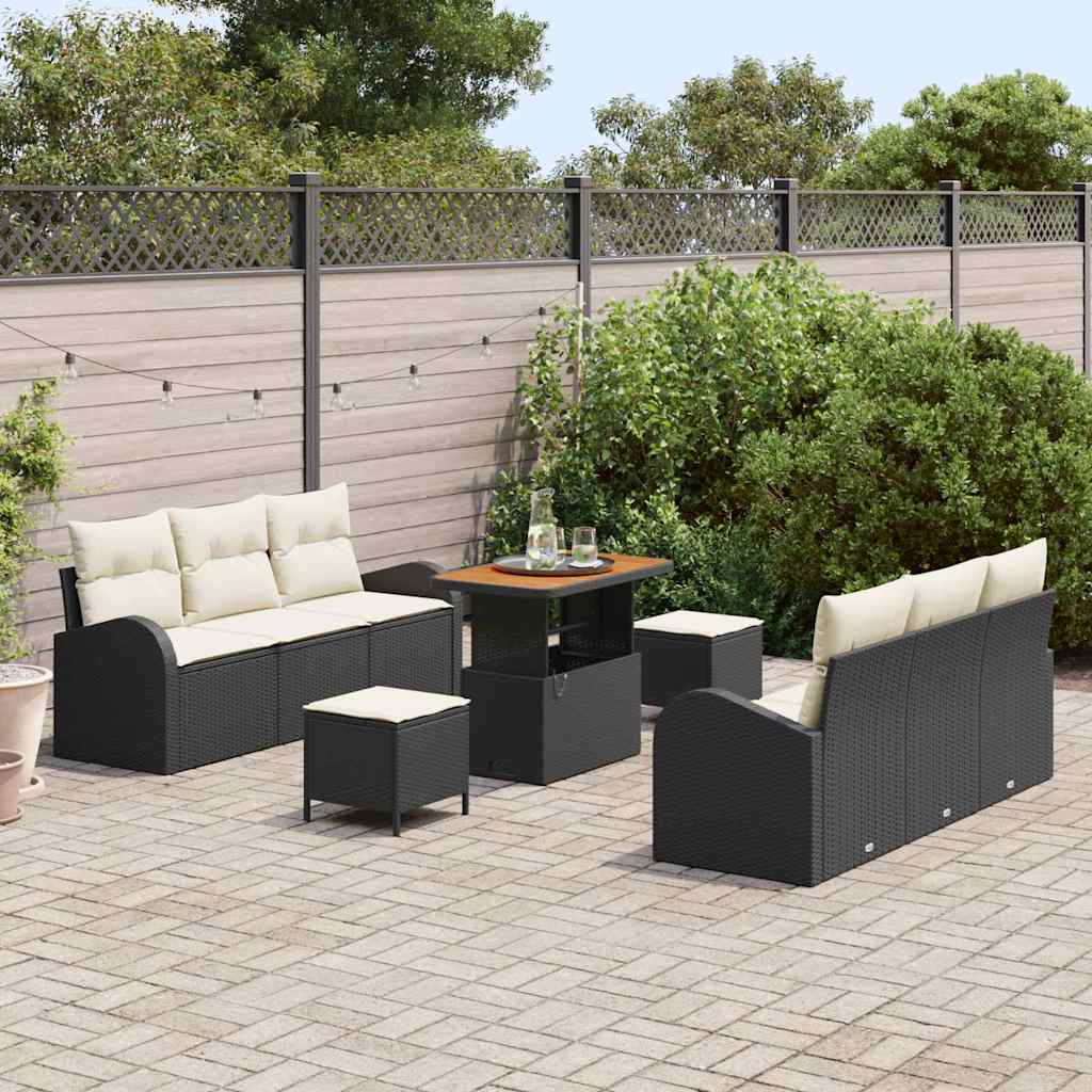 vidaXL Zestaw Sof na Ogród z poduszką 9 pcs Czarny polirattan