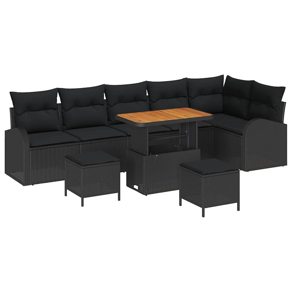 vidaXL Zestaw Sof na Ogród z poduszką 9 pcs Czarny polirattan