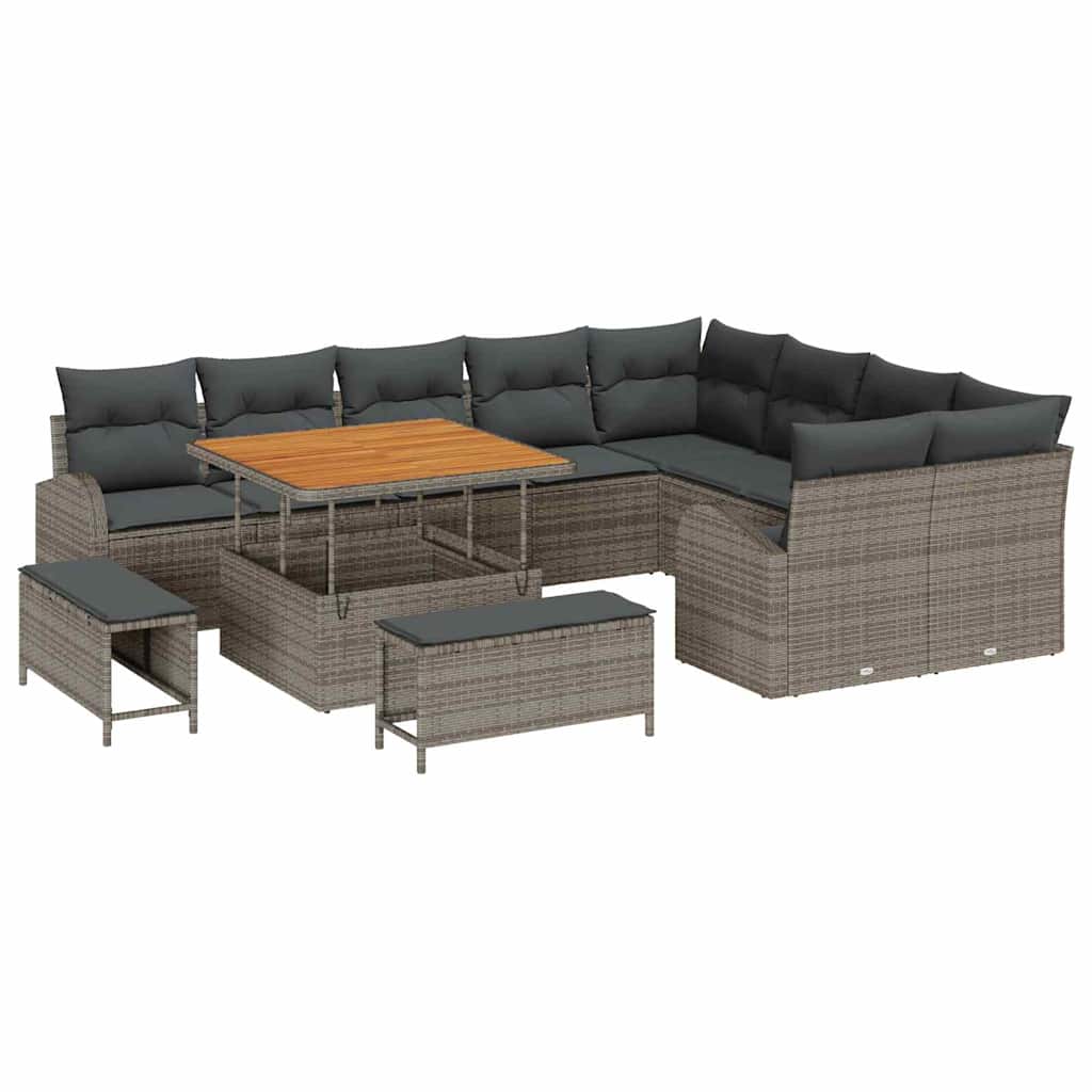 vidaXL Zestaw Sof na Ogród z poduszką 12 pcs Szary polirattan