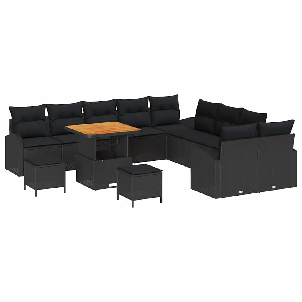 vidaXL Zestaw Sof na Ogród z poduszką 13 pcs Czarny polirattan