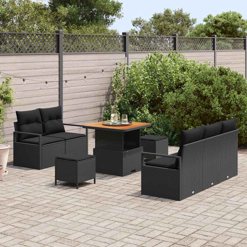 vidaXL Zestaw Sof na Ogród z poduszką 8 pcs Czarny polirattan