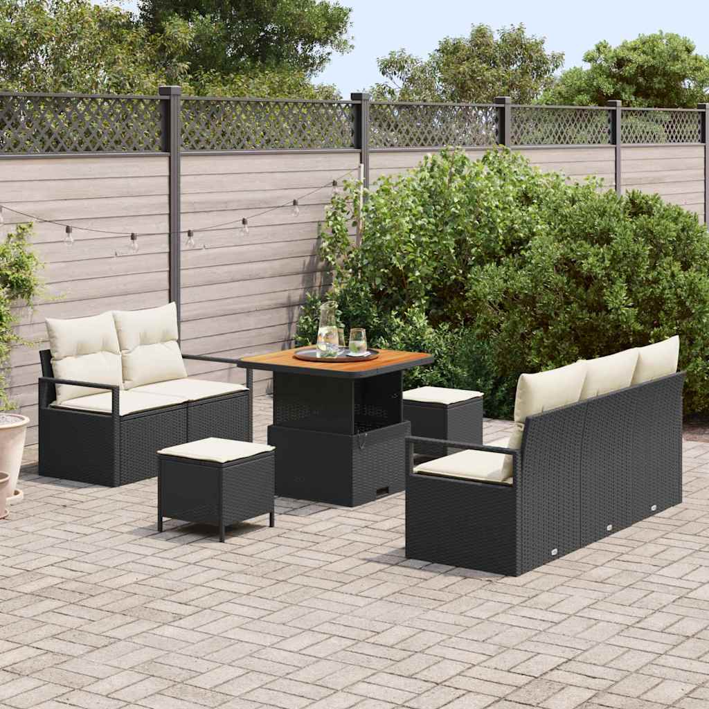 vidaXL Zestaw Sof na Ogród z poduszką 8 pcs Czarny polirattan