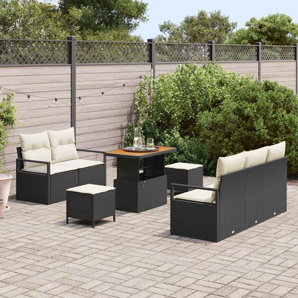 vidaXL Zestaw Sof na Ogród z poduszką 8 pcs Czarny polirattan