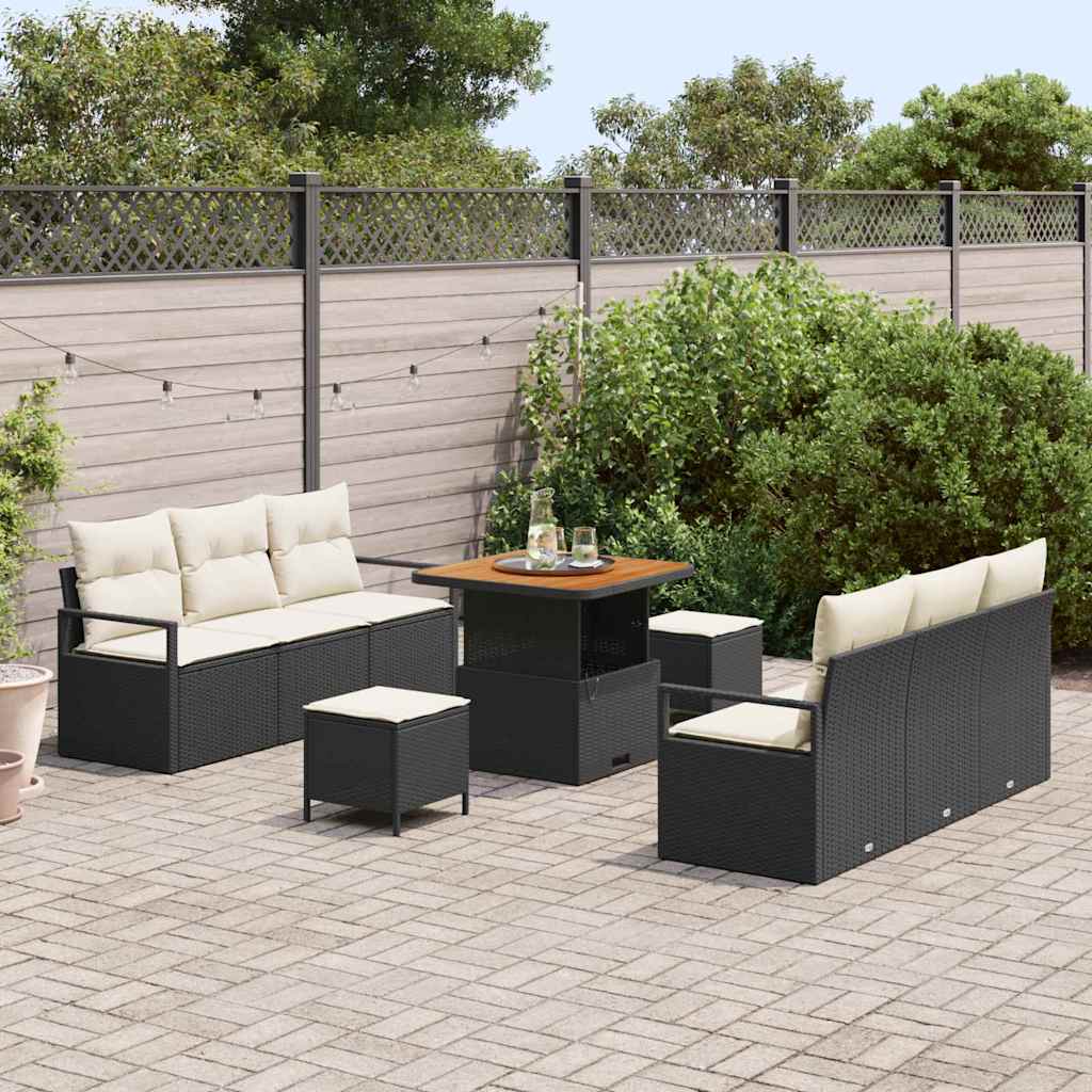 vidaXL Zestaw Sof na Ogród z poduszką 9 pcs Czarny polirattan