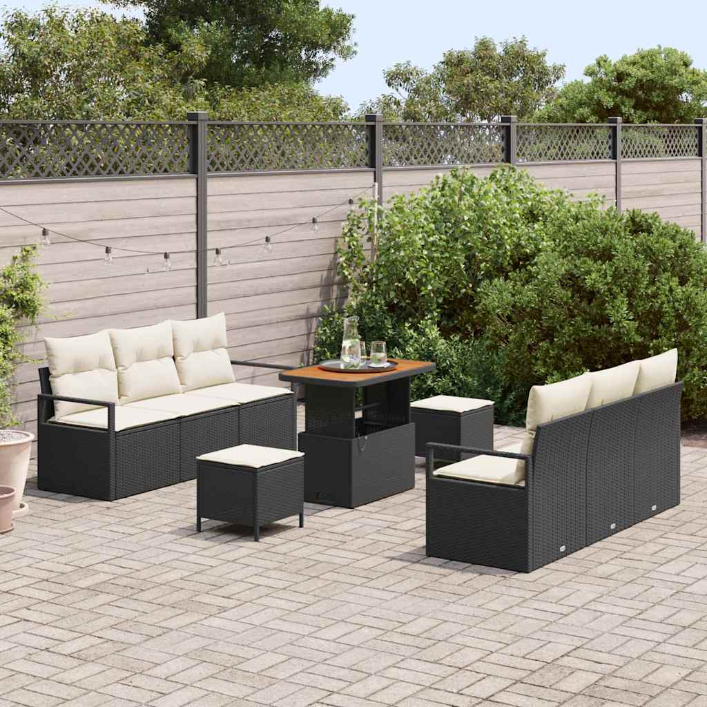 vidaXL Zestaw Sof na Ogród z poduszką 9 pcs Czarny polirattan