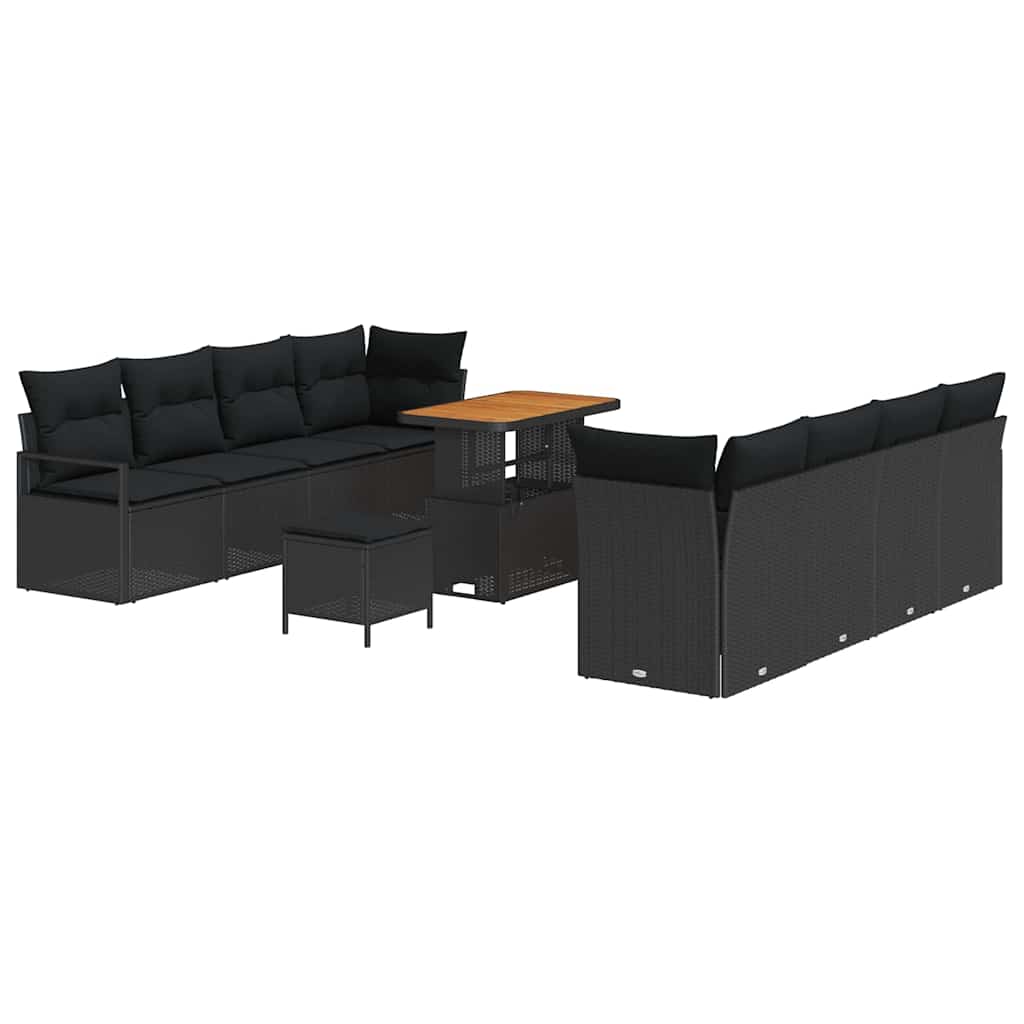 vidaXL Zestaw Sof na Ogród z poduszką 11 pcs Czarny polirattan