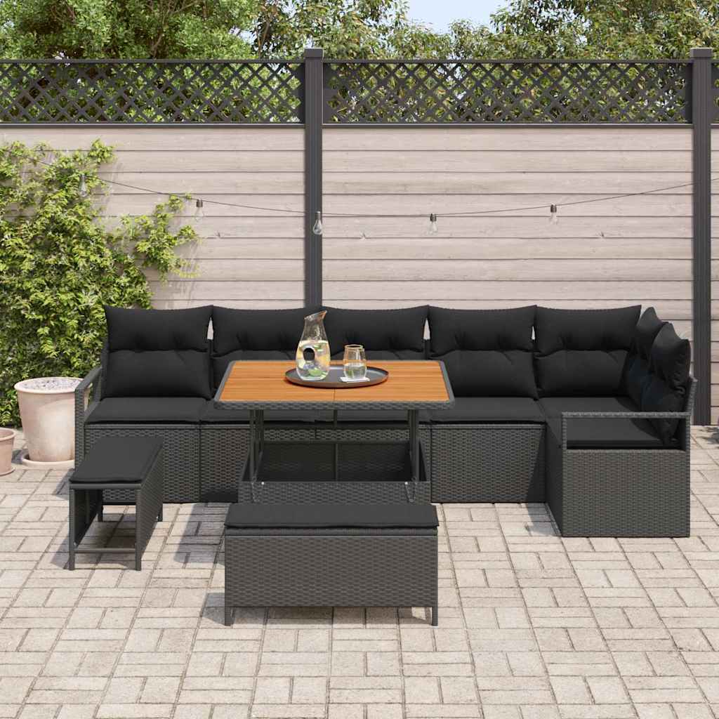 vidaXL Zestaw Sof na Ogród z poduszką 9 pcs Czarny Polirattan