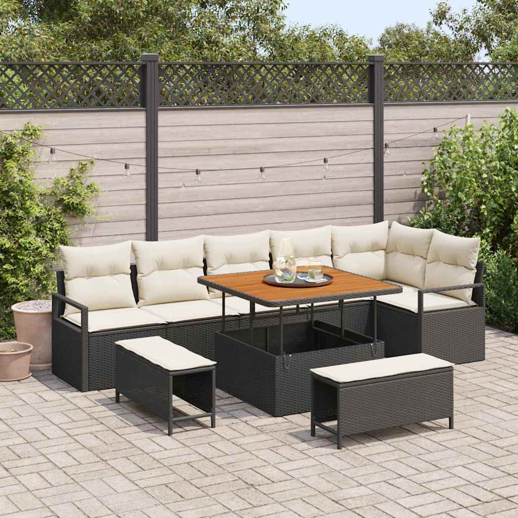 vidaXL Zestaw Sof na Ogród z poduszką 9 pcs Czarny Polirattan