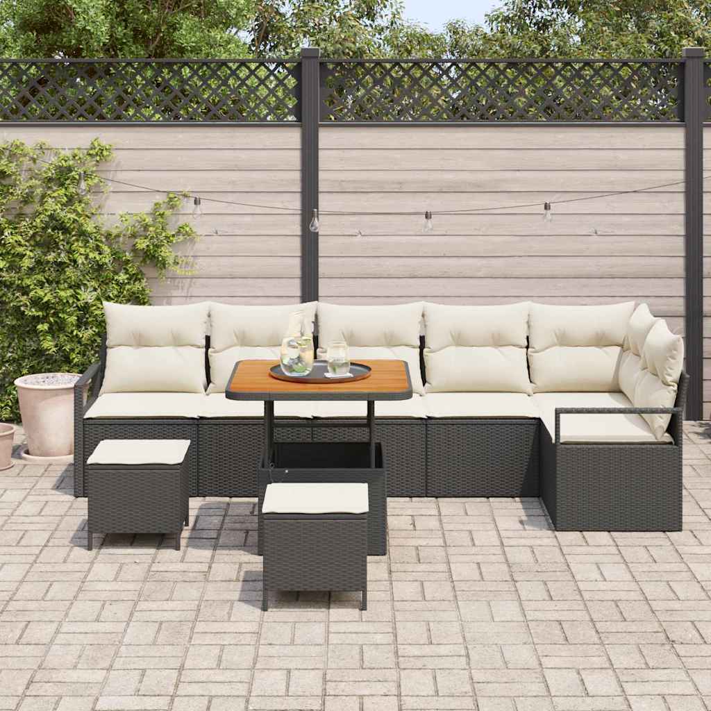 vidaXL Zestaw Sof na Ogród z poduszką 9 pcs Czarny Polirattan