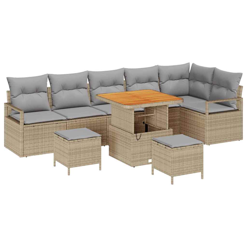 vidaXL Zestaw Sof na Ogród z poduszką 9 pcs Beżowy Polirattan