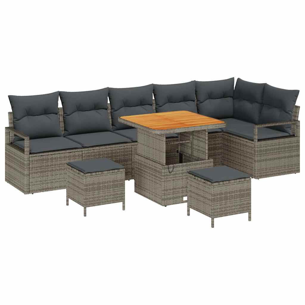 vidaXL Zestaw Sof na Ogród z poduszką 9 pcs Szary Polirattan