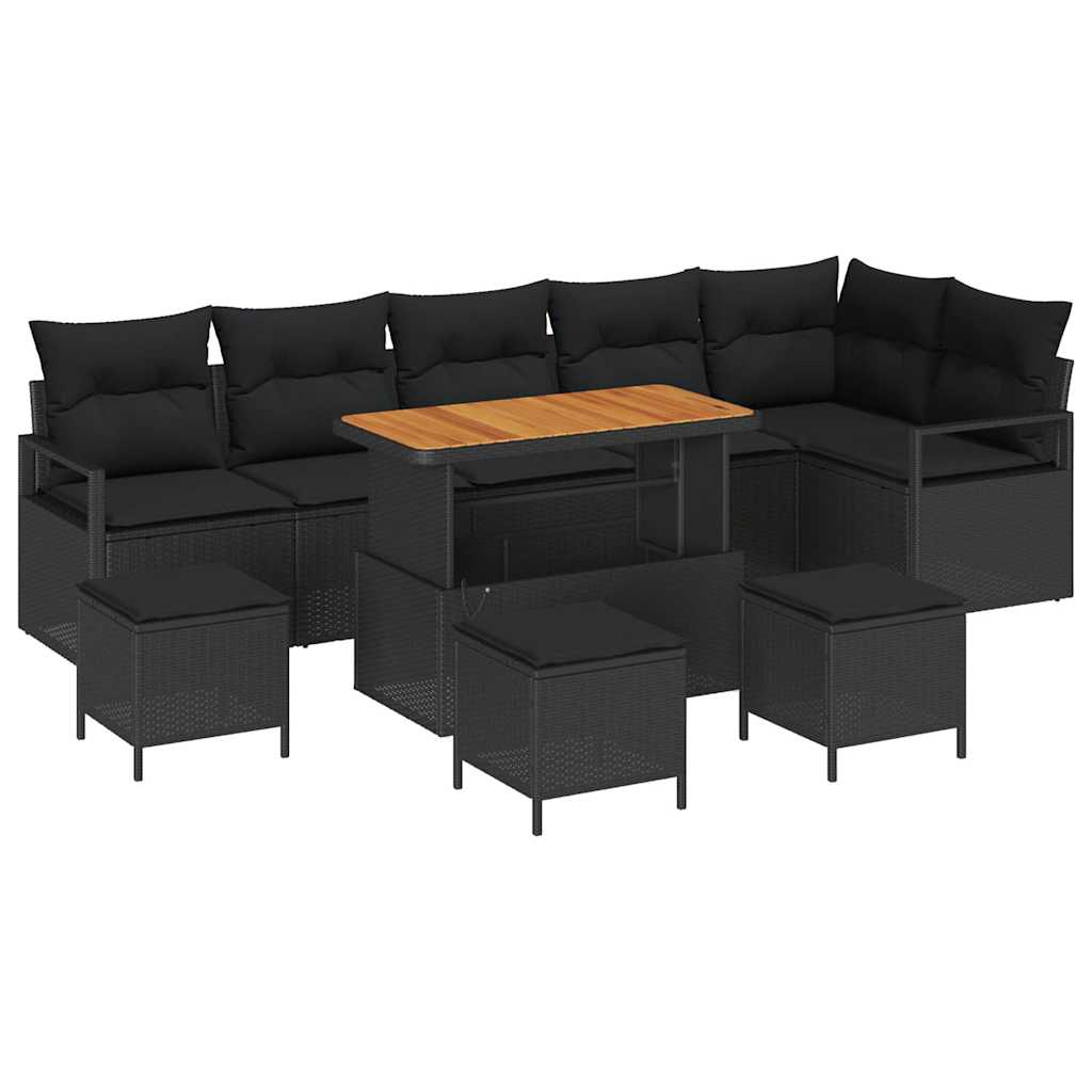 vidaXL Zestaw Sof na Ogród z poduszką 10 pcs Czarny Polirattan