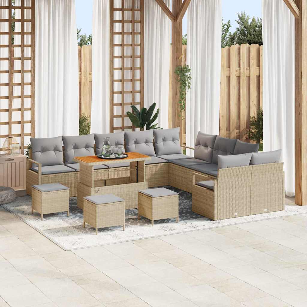 vidaXL Zestaw Sof na Ogród z poduszką 14 pcs Beżowy polirattan