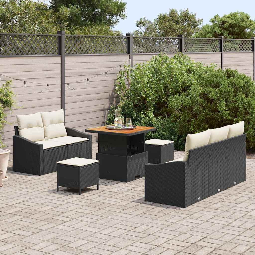 vidaXL Zestaw Sof na Ogród z poduszką 8 pcs Czarny polirattan