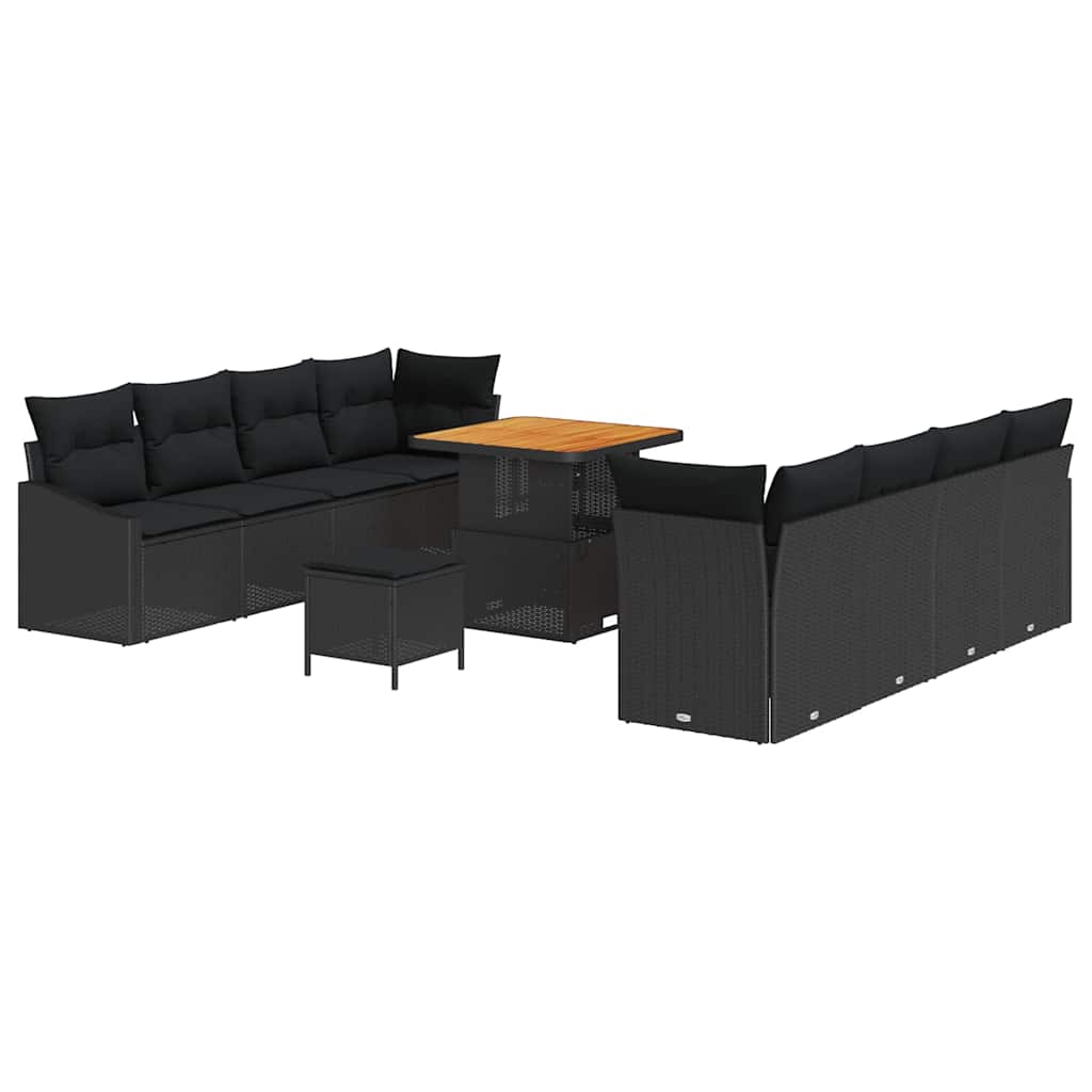 vidaXL Zestaw Sof na Ogród z poduszką 11 pcs Czarny polirattan
