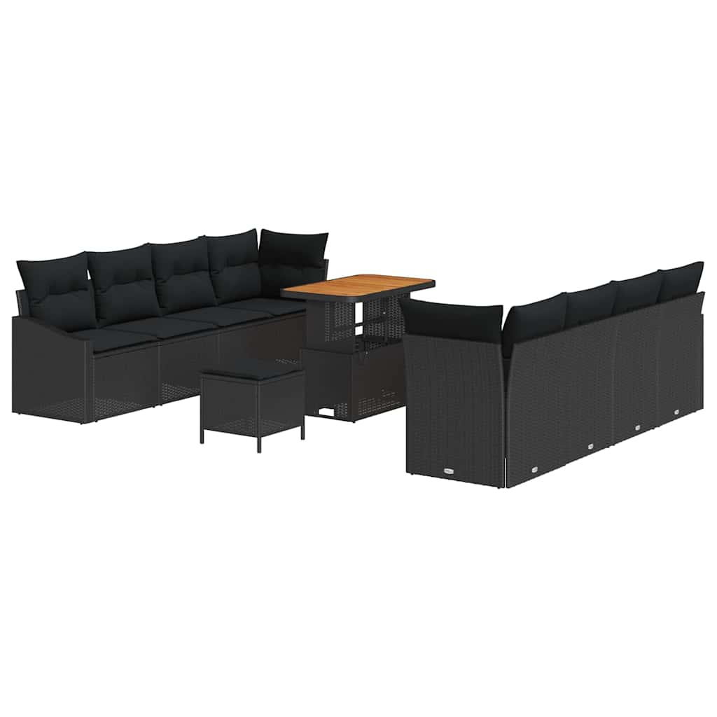 vidaXL Zestaw Sof na Ogród z poduszką 11 pcs Czarny polirattan