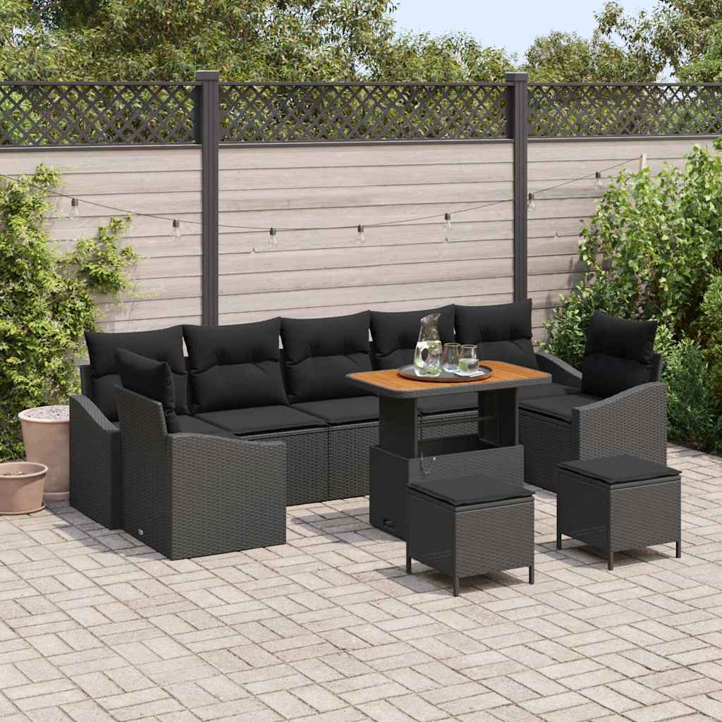 vidaXL Zestaw Sof na Ogród z poduszką 10 pcs Czarny polirattan